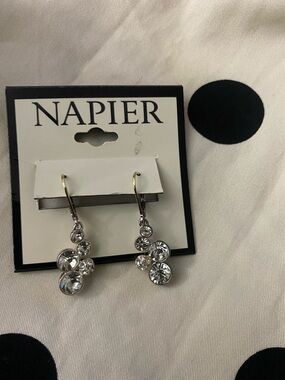 Napier Silver-Tone Dangle Earrings with Clear Stones